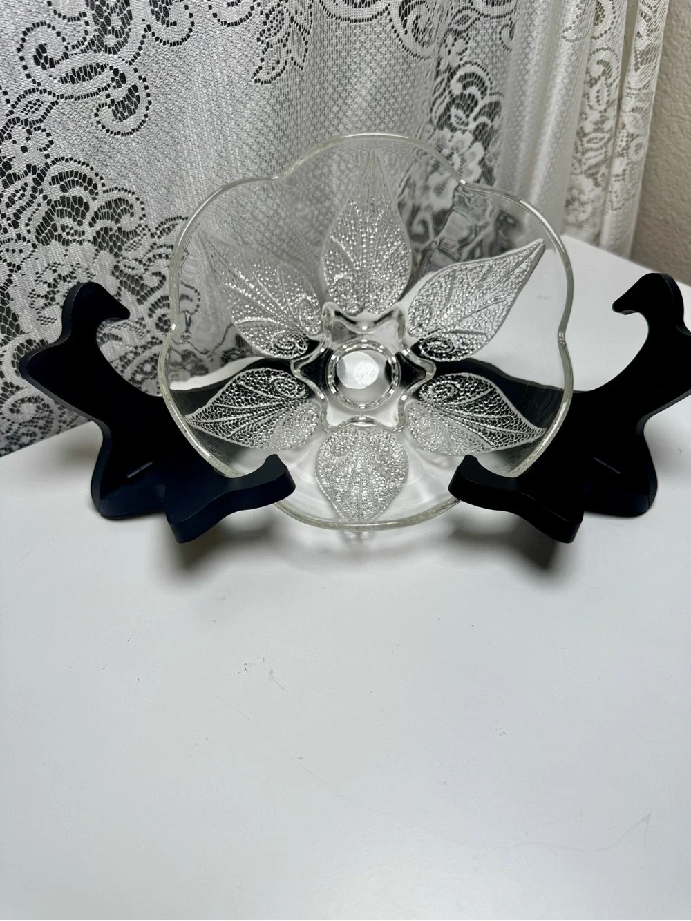 Vintage Clear Art Glass Flower Bowl 2 in 1 Centerpiece Candle Holder